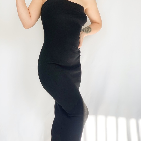 Long black strapless tube knit dress - Picture 4 of 4
